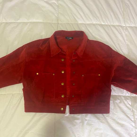 Red Corduroy Cropped Jacket - Picture 4 of 12
